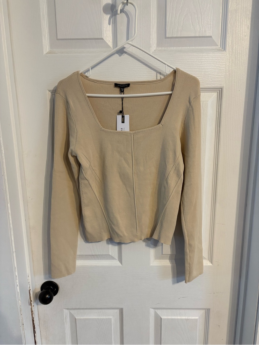 Dynamite Beige Square Neck Long Sleeve Top